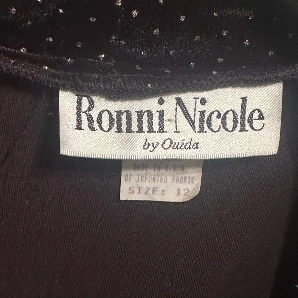 Vtg Ronni Nicole Jacket Womens 12 Black Velvet Open Duster Long Sleeve Studded